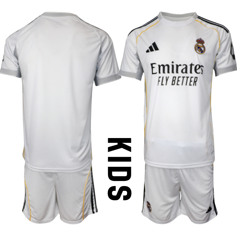 Youth 2025-2026 Club Real Madrid home White Blank Soccer Jersey